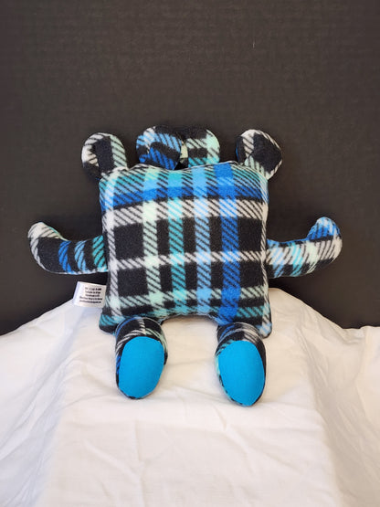 Chomper Buddy 11" Teal, white, black plaid with bright blue lining