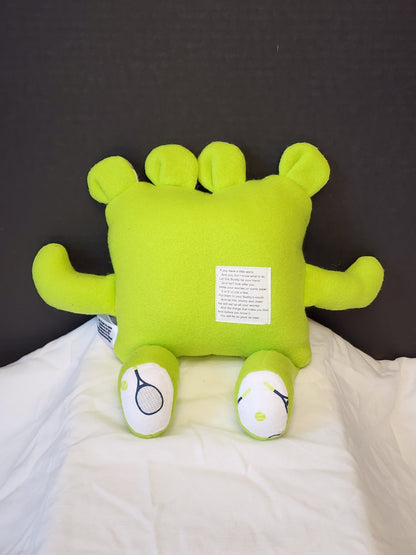 Chomper Buddy 11" bright green fleece with tennis rackets and balls lining