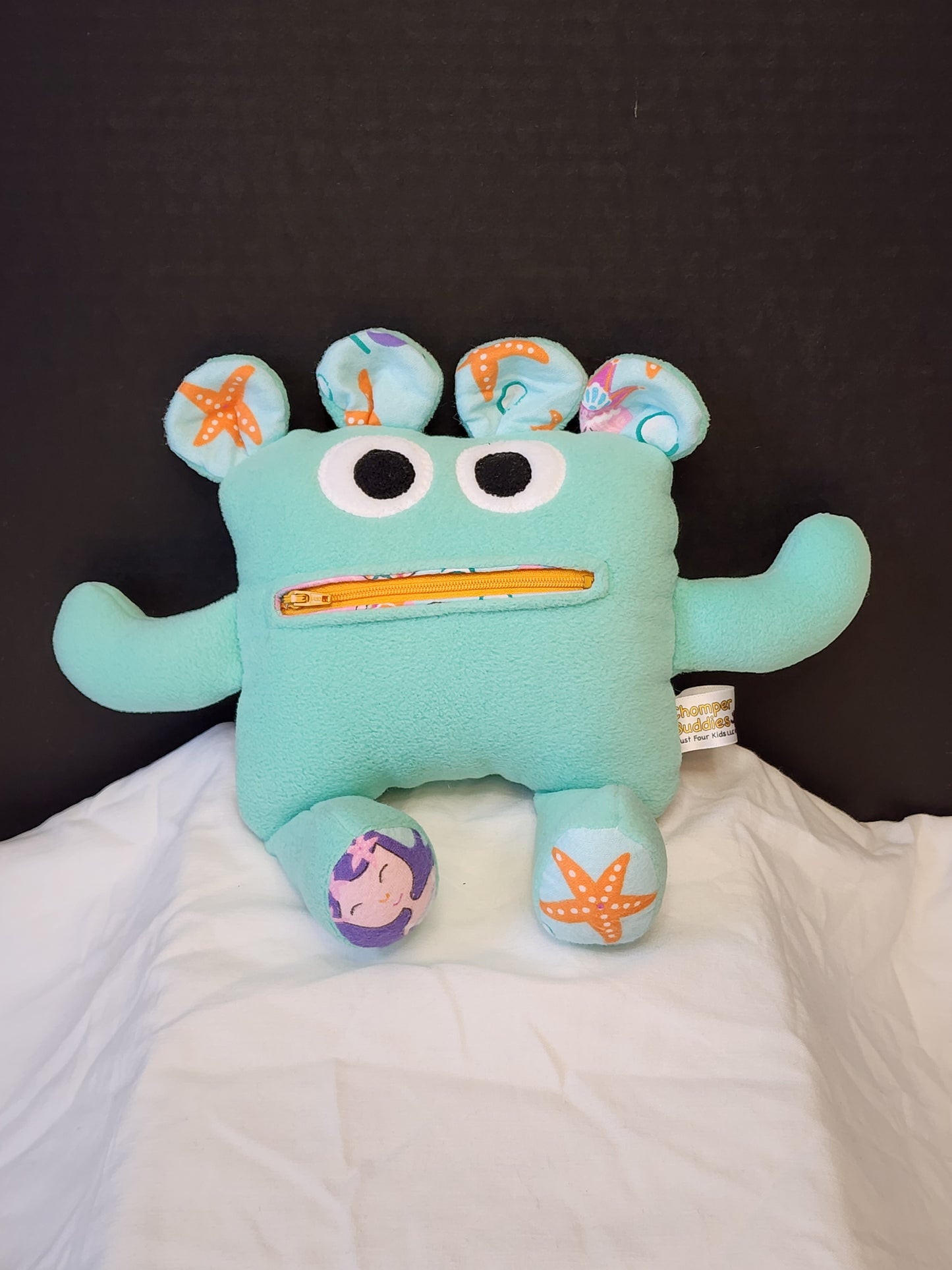 Chomper Buddy 11" Teal fleece with mermaid lining