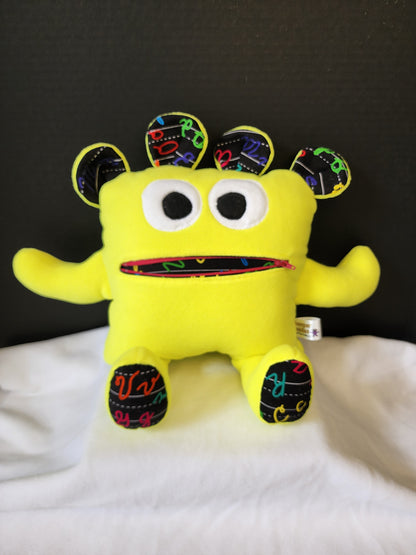 Chomper Buddy 14" Neon Yellow fleece with Cursive alphabet lining