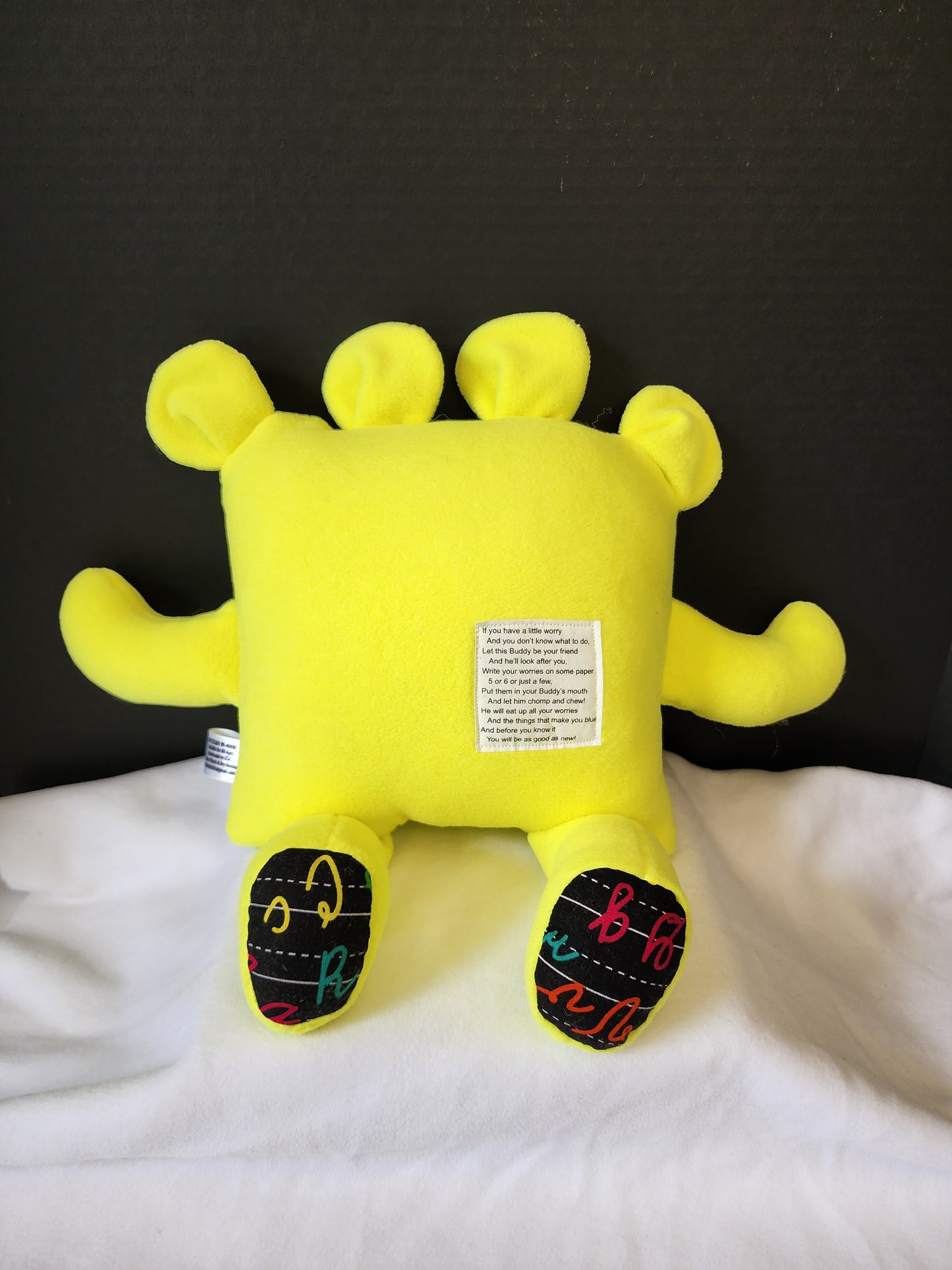 Chomper Buddy 14" Neon Yellow fleece with Cursive alphabet lining