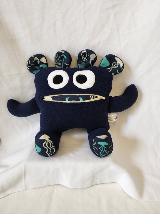 Chomper Buddy 14" Navy fleece with sea animal lining