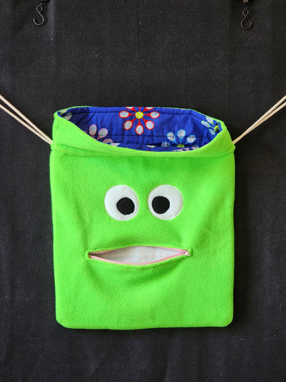 Chomper Buddy Drawstring bag, Slumber Bag,  Dementia Alzheimer's,  Neon Green and tennis