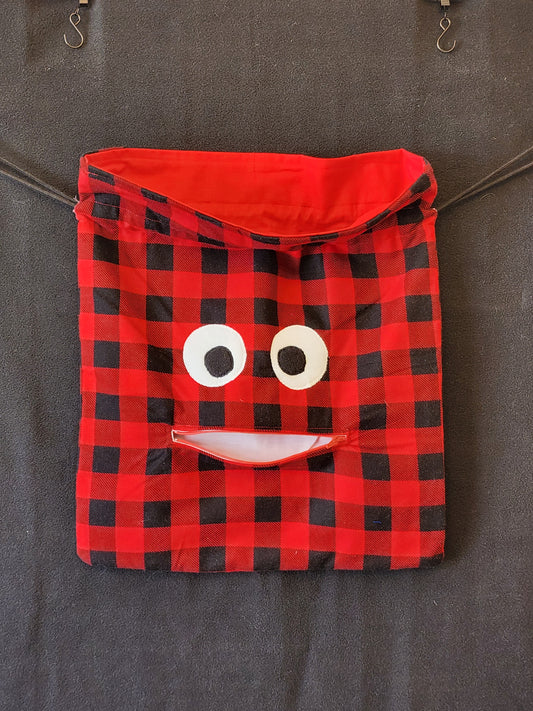 Chomper Buddy Drawstring bag, Slumber Bag, Dementia Alzheimer's,  Bag Red Black Buffalo Check