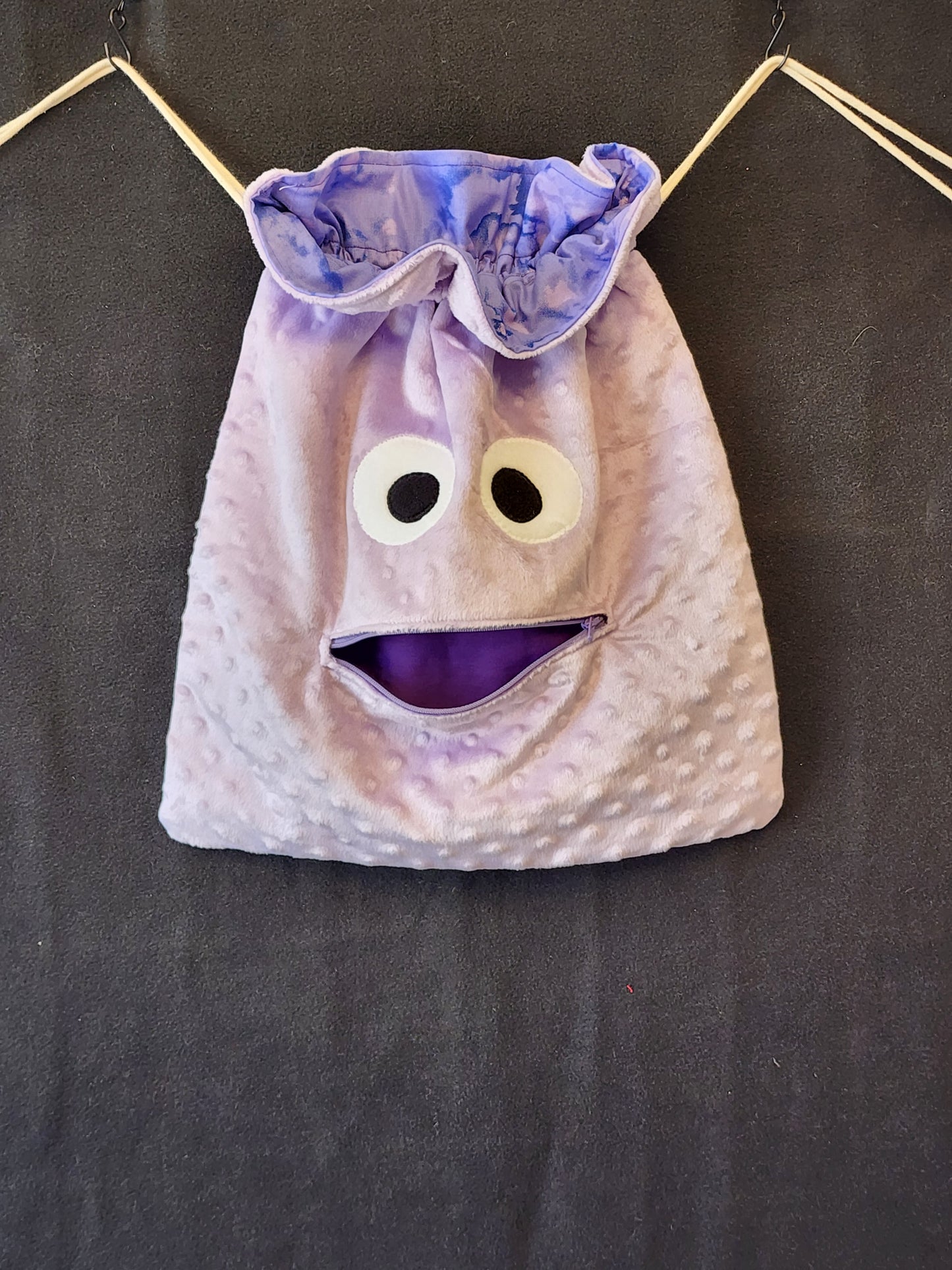 Chomper Buddy Slumber Bag Dance Bag, Fidget Holder Bag Lavender Dimple Dot Minky