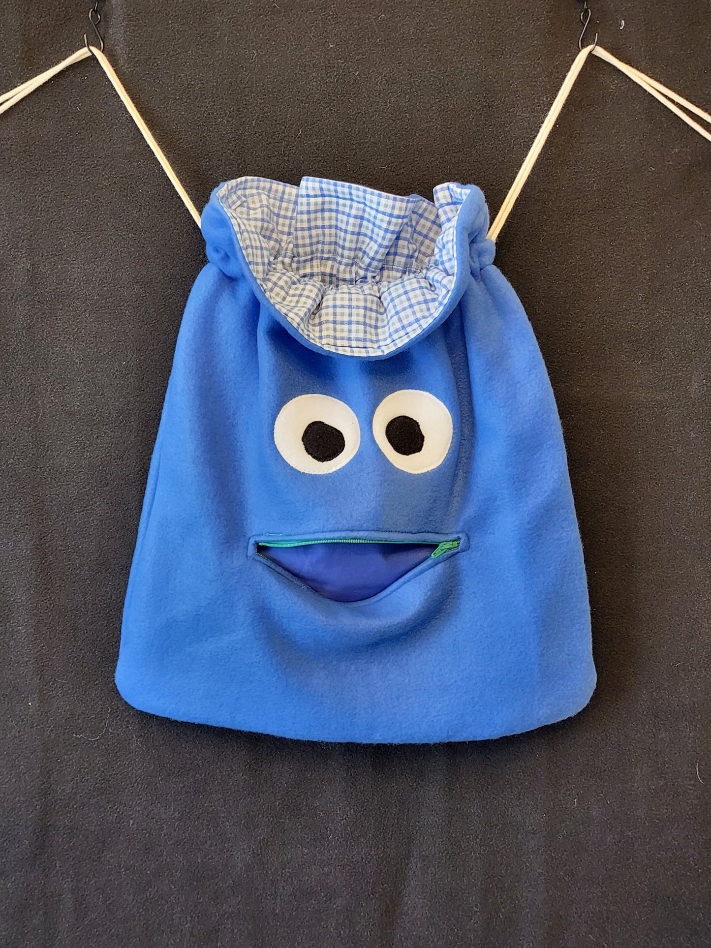 Chomper Buddy Slumber Bag Dance Bag, Fidget Holder Bag blue fleece with plaid lining