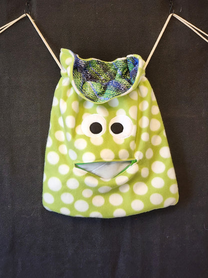 Chomper Buddy Slumber Bag Dance Bag, Fidget Holder Bag green with white dots