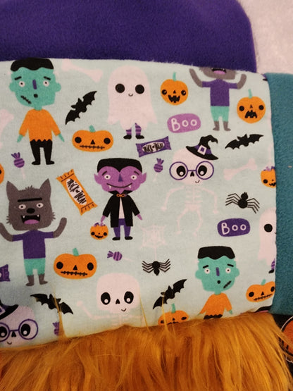 Sensory Blanket- Halloween Theme Plush fur zipper pocket Frankenstein pumpkins