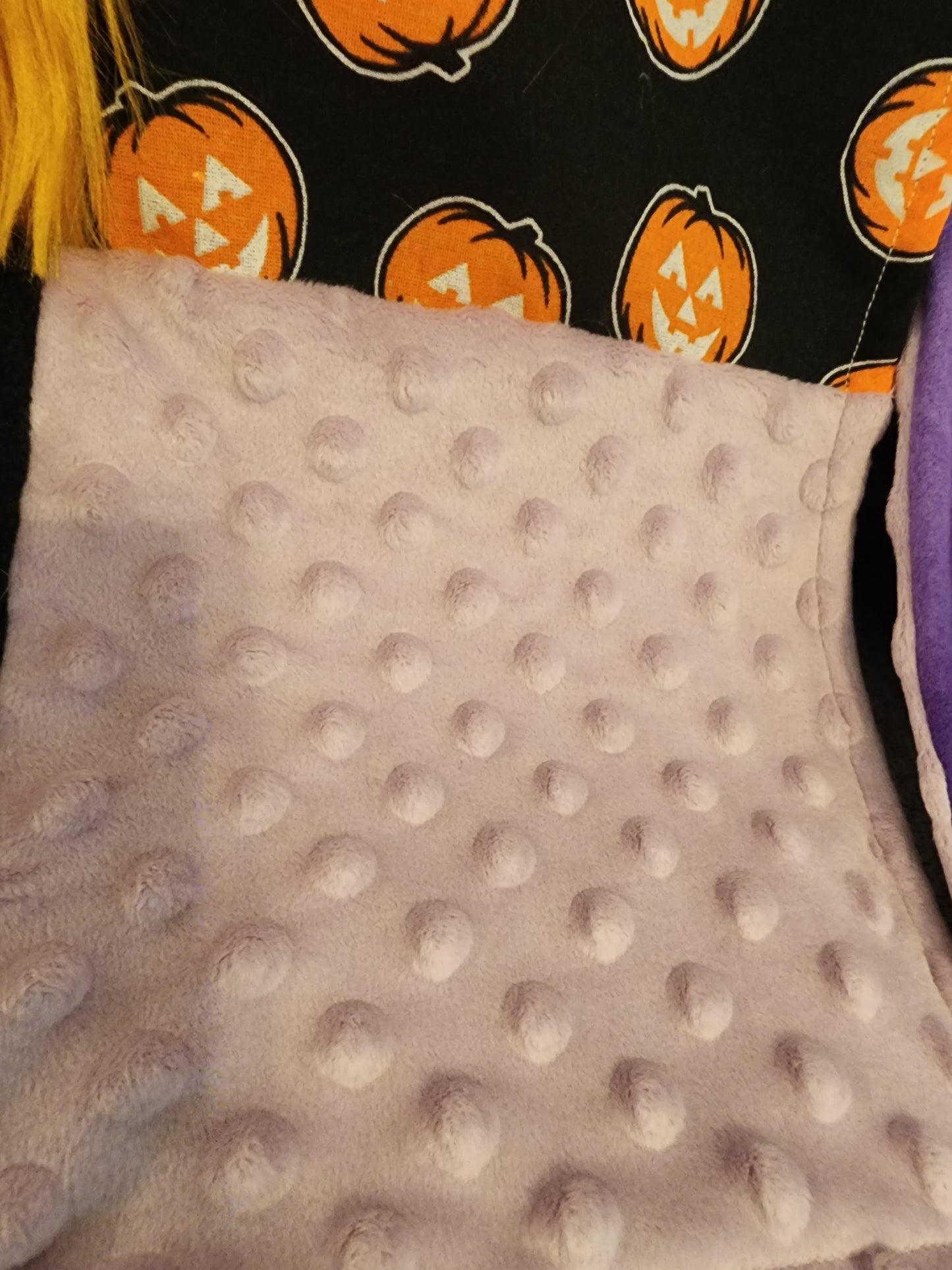 Sensory Blanket- Halloween Theme Plush fur zipper pocket Frankenstein pumpkins