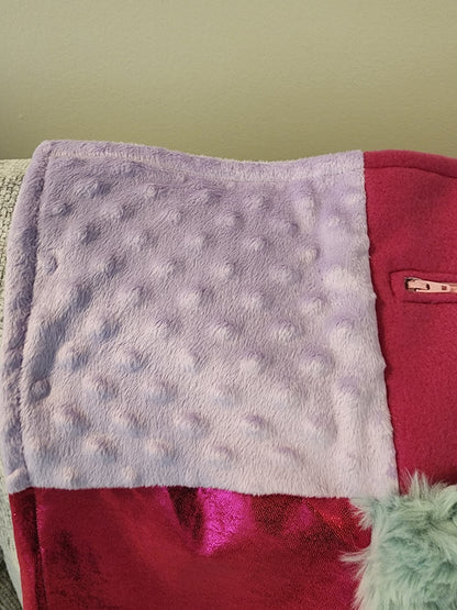 Sensory Blanket- Turtles Theme Push fur zipper pocket turtles pink shimmer mermaid shimmer