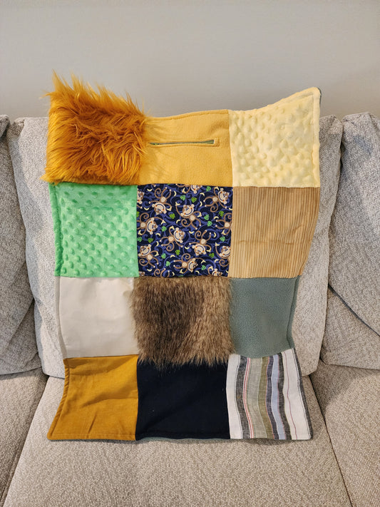 Sensory Blanket- MonkeyTheme Plush fur zipper pocket minky corduroy linen