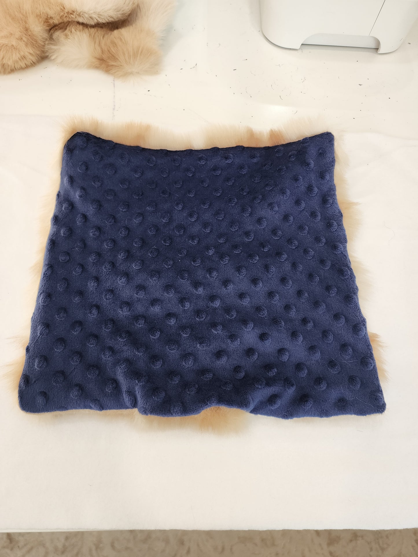 Sensory Square-Rainbow plush fur royal blue dimple dot minky