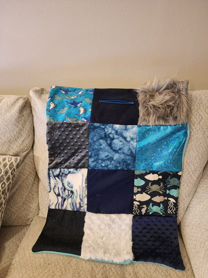 Sensory Blanket- Sharks Theme fidget lap blanket Dementia