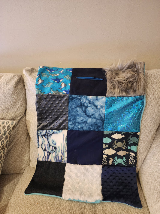 Sensory Blanket- Sharks Theme fidget lap blanket Dementia