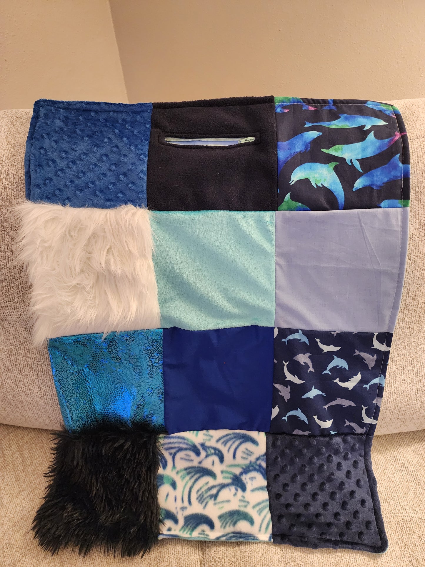 Sensory Blanket- Dolphins Theme fidget lap blanket Dementia
