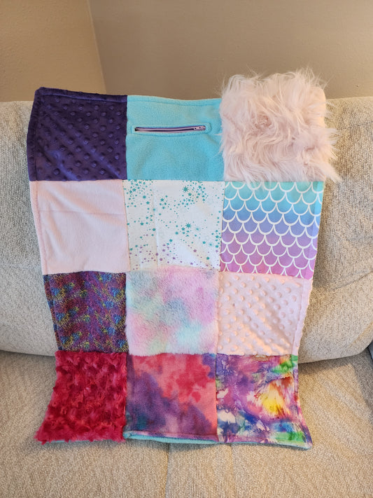 Sensory Blanket- mermaid scales Theme fidget lap blanket Dementia cotton candy