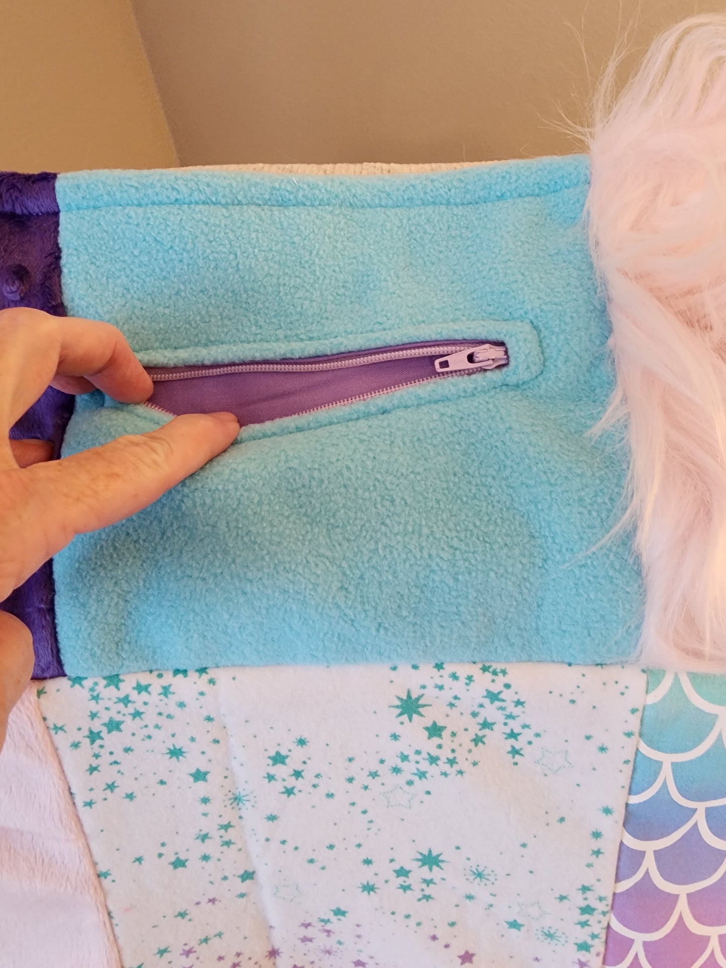 Sensory Blanket- mermaid scales Theme fidget lap blanket Dementia cotton candy