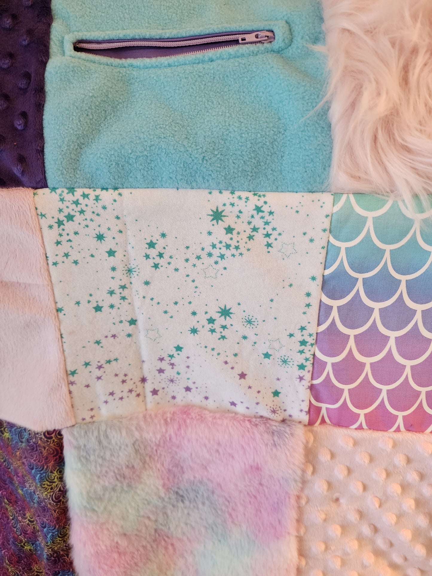 Sensory Blanket- mermaid scales Theme fidget lap blanket Dementia cotton candy