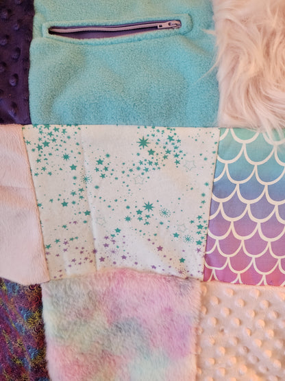 Sensory Blanket- mermaid scales Theme fidget lap blanket Dementia cotton candy