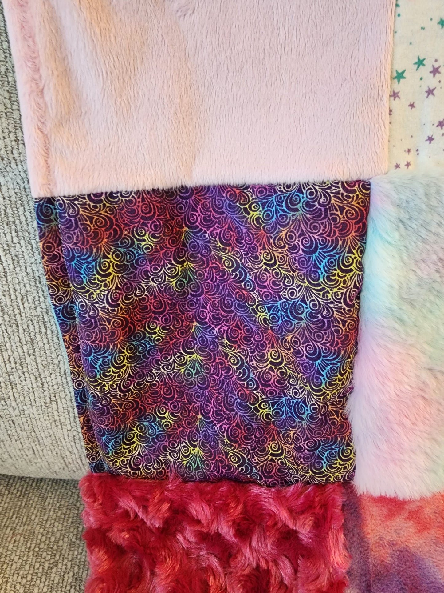 Sensory Blanket- mermaid scales Theme fidget lap blanket Dementia cotton candy