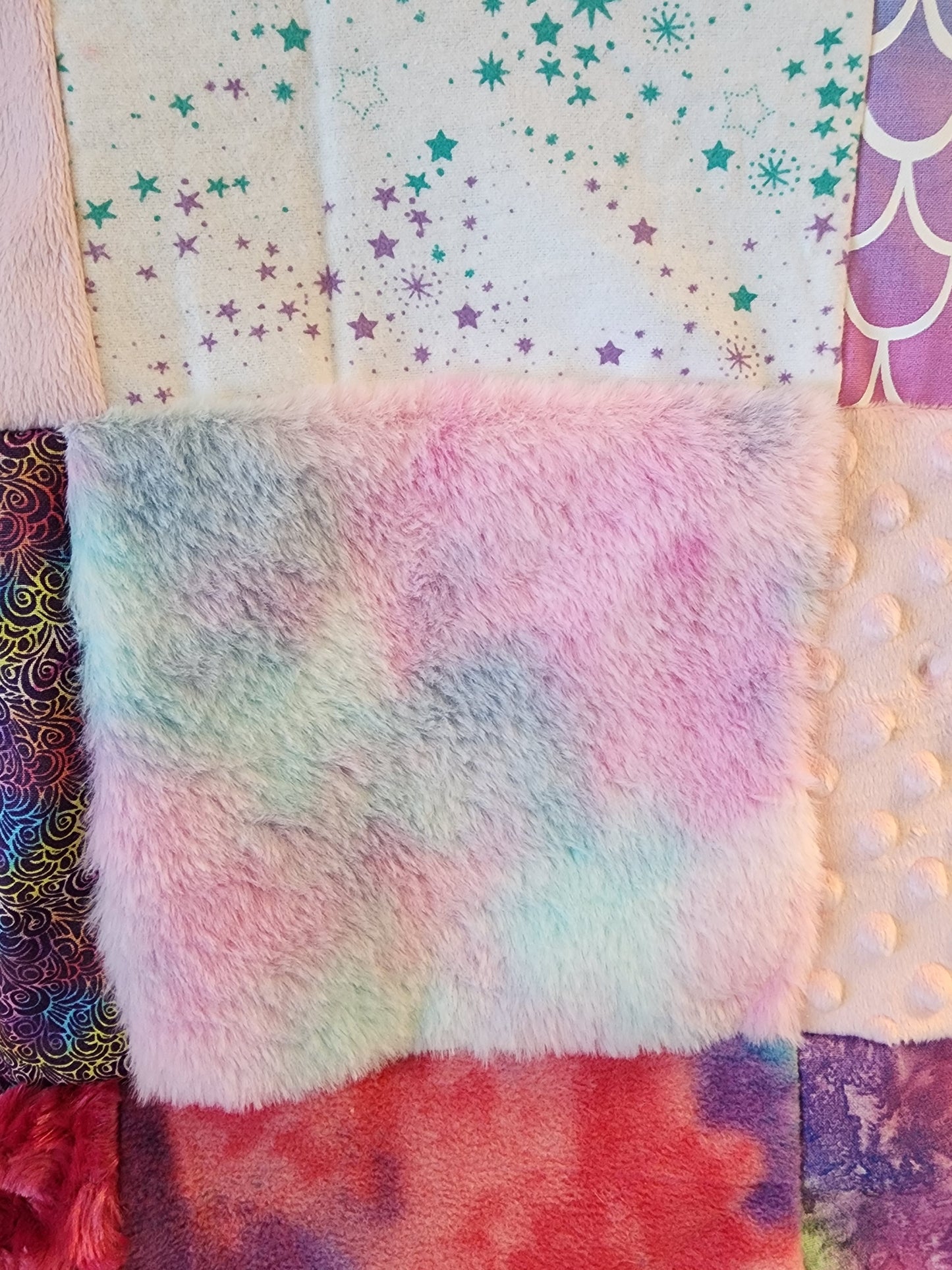 Sensory Blanket- mermaid scales Theme fidget lap blanket Dementia cotton candy