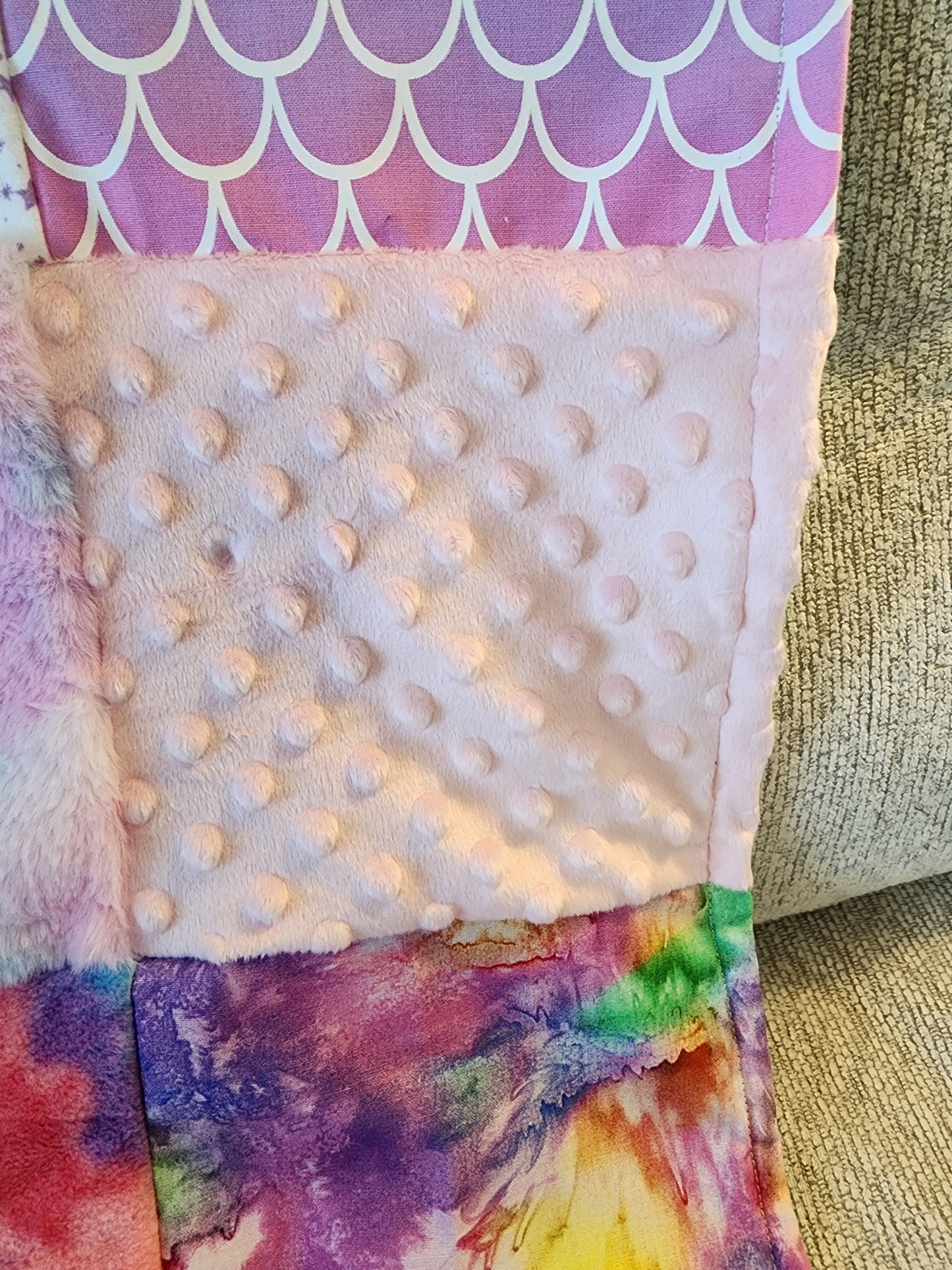 Sensory Blanket- mermaid scales Theme fidget lap blanket Dementia cotton candy