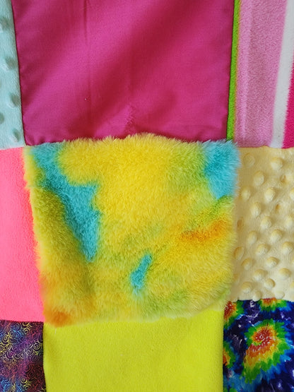 Sensory Blanket- tie dye Theme fidget lap blanket Dementia Bright Colors