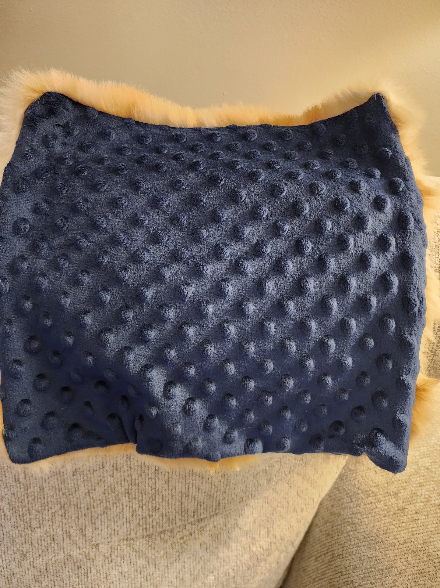 Sensory Square-Rainbow plush fur royal blue dimple dot minky
