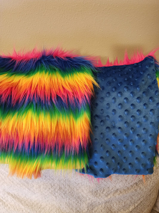 Sensory Square-Rainbow plush fur royal blue dimple dot minky