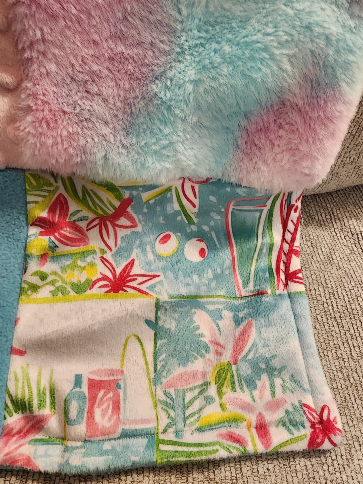 Sensory Blanket- Seahorse Theme fidget lap blanket Dementia cotton candy Lilly Pulitzer inspired