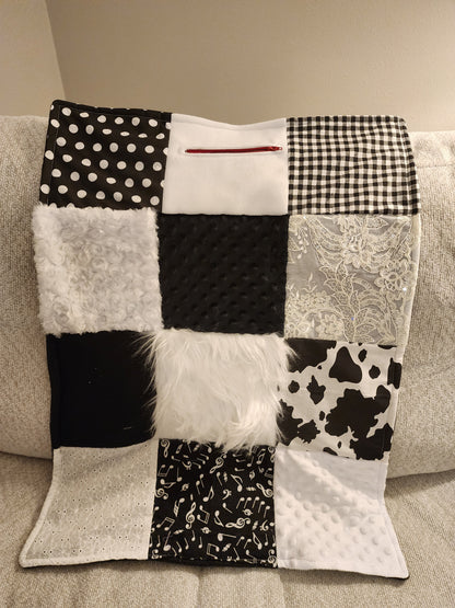 Sensory Blanket- Black and White Theme fidget lap blanket Dementia