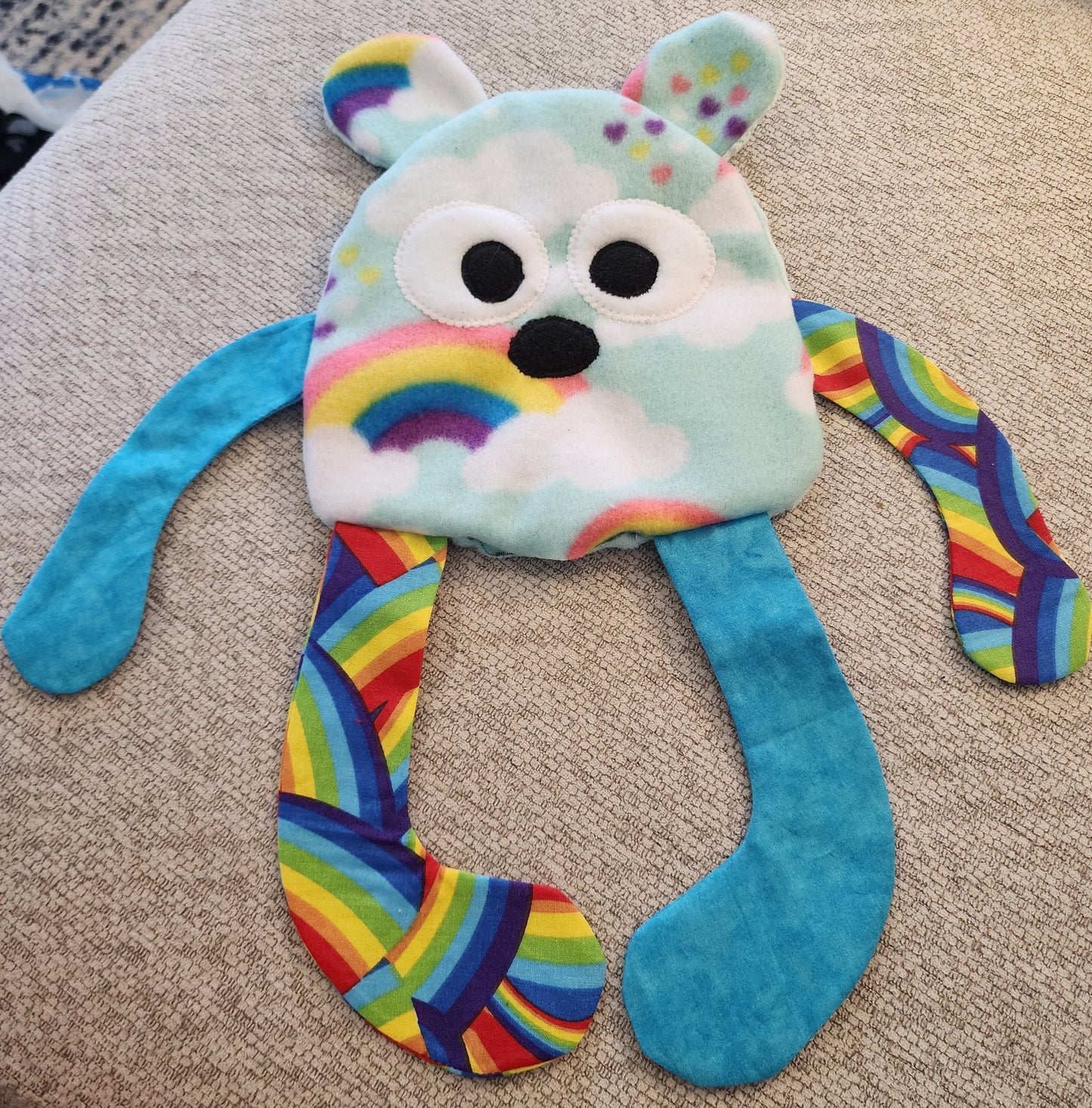 Sensory Crinkle Lovie- rainbow hearts fleece Dimple Dot Crinkle sound