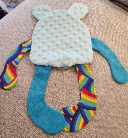 Sensory Crinkle Lovie- rainbow hearts fleece Dimple Dot Crinkle sound