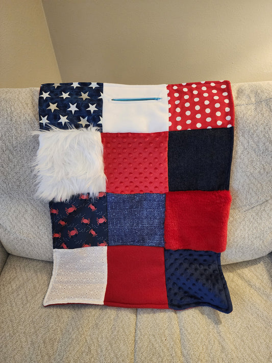 Sensory Blanket- Theme fidget lap blanket Americana red white blue