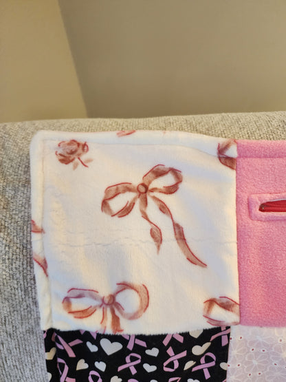 Sensory Blanket- Breast Cancer Theme fidget lap blanket Dementia Pink Ribbon