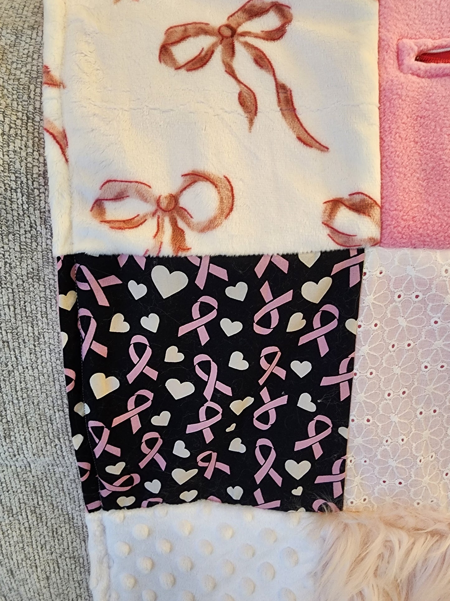 Sensory Blanket- Breast Cancer Theme fidget lap blanket Dementia Pink Ribbon