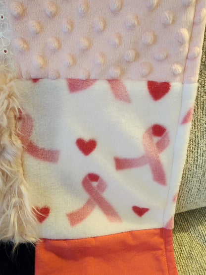 Sensory Blanket- Breast Cancer Theme fidget lap blanket Dementia Pink Ribbon