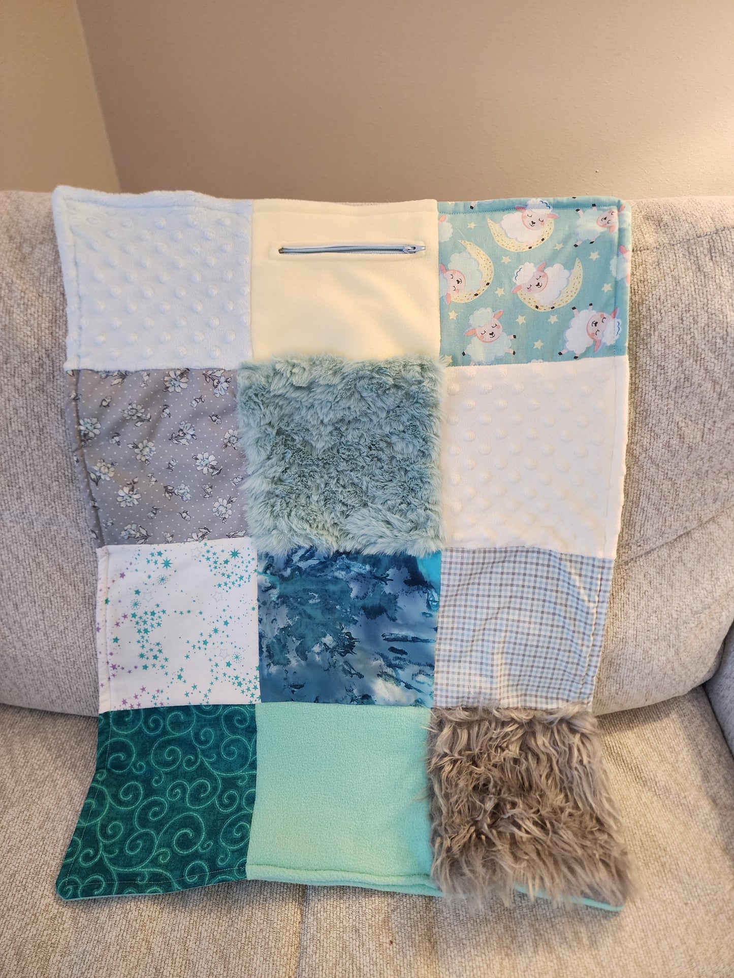 Sensory Blanket- Sleeping sheep on a moon Theme fidget lap blanket Dementia