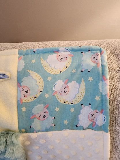 Sensory Blanket- Sleeping sheep on a moon Theme fidget lap blanket Dementia