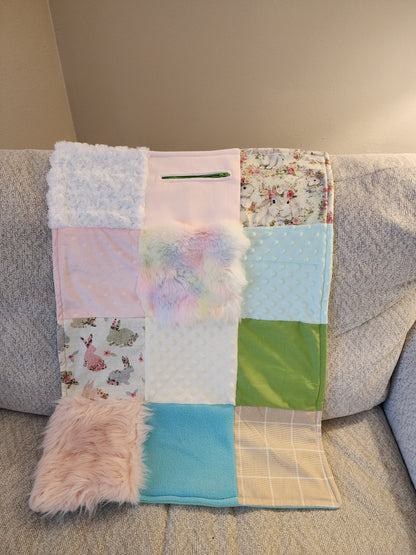 Sensory Blanket- old fashioned bunnies Theme fidget lap blanket Dementia