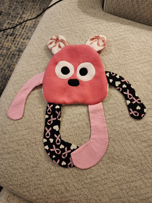 Sensory Crinkle Lovie- breast cancer pink ribbon Dimple Dot Crinkle sound bear style