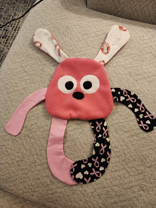 Sensory Crinkle Lovie- breast cancer pink ribbon Dimple Dot Crinkle sound bunny style