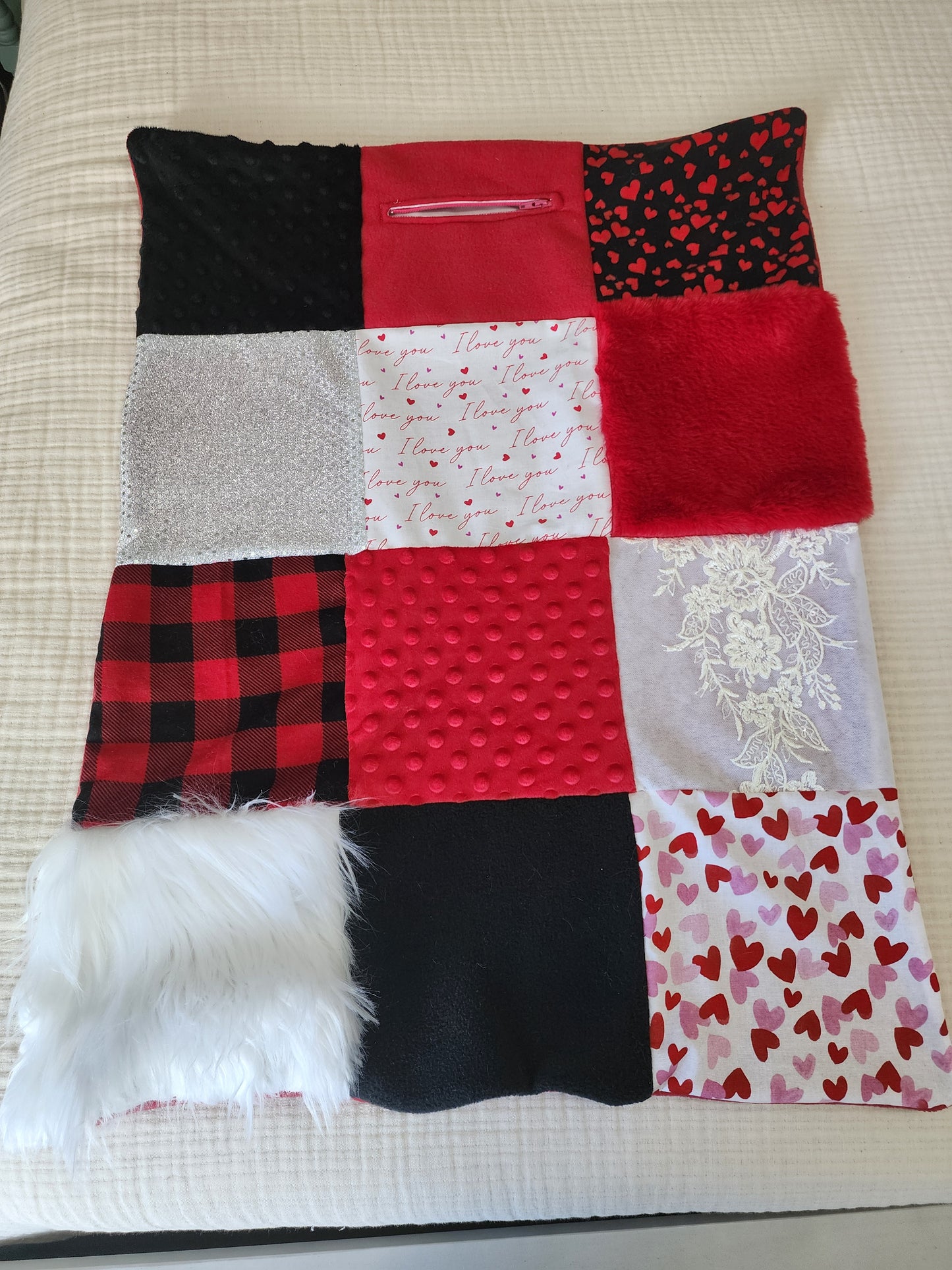 Sensory Blanket- Red Hearts Theme fidget lap blanket Dementia