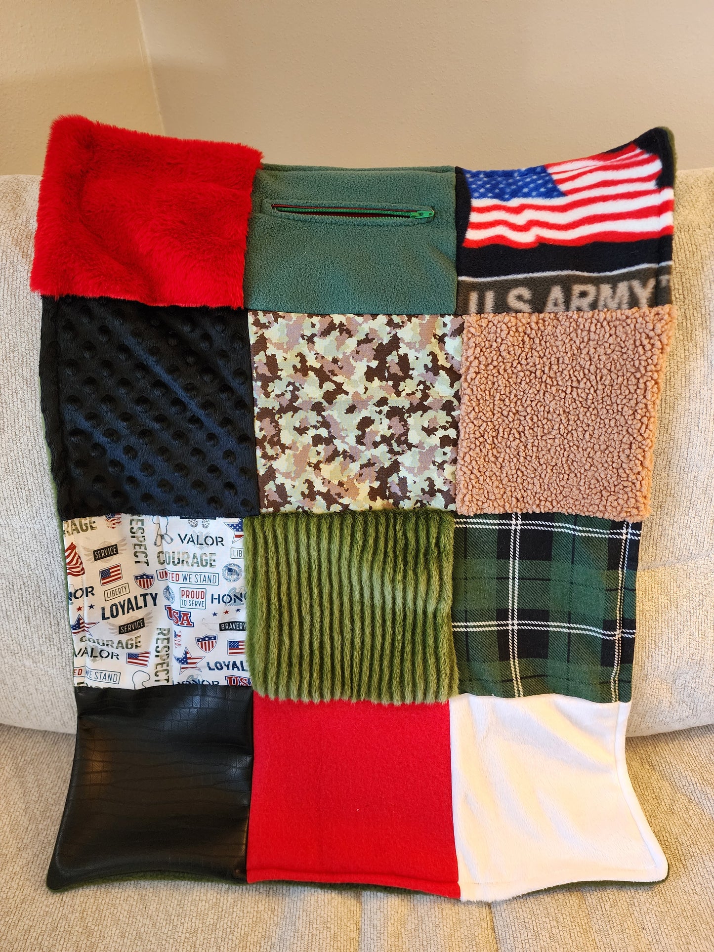 Sensory Blanket- Army Military Theme fidget lap blanket Dementia