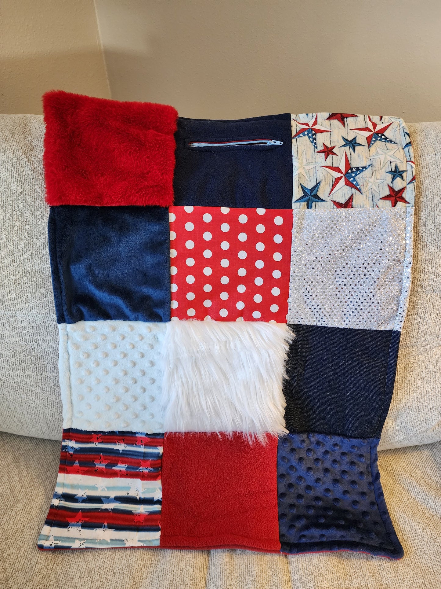 Sensory Blanket- Red White Blue Theme fidget lap blanket Dementia