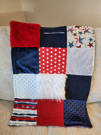 Sensory Blanket- Red White Blue Theme fidget lap blanket Dementia