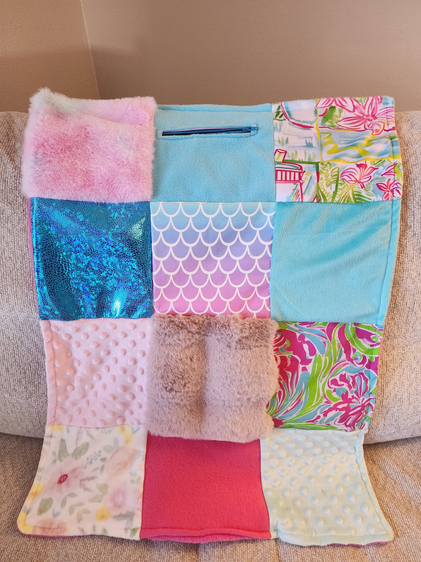 Sensory Blanket- Mermaid Scales Theme fidget lap blanket Dementia