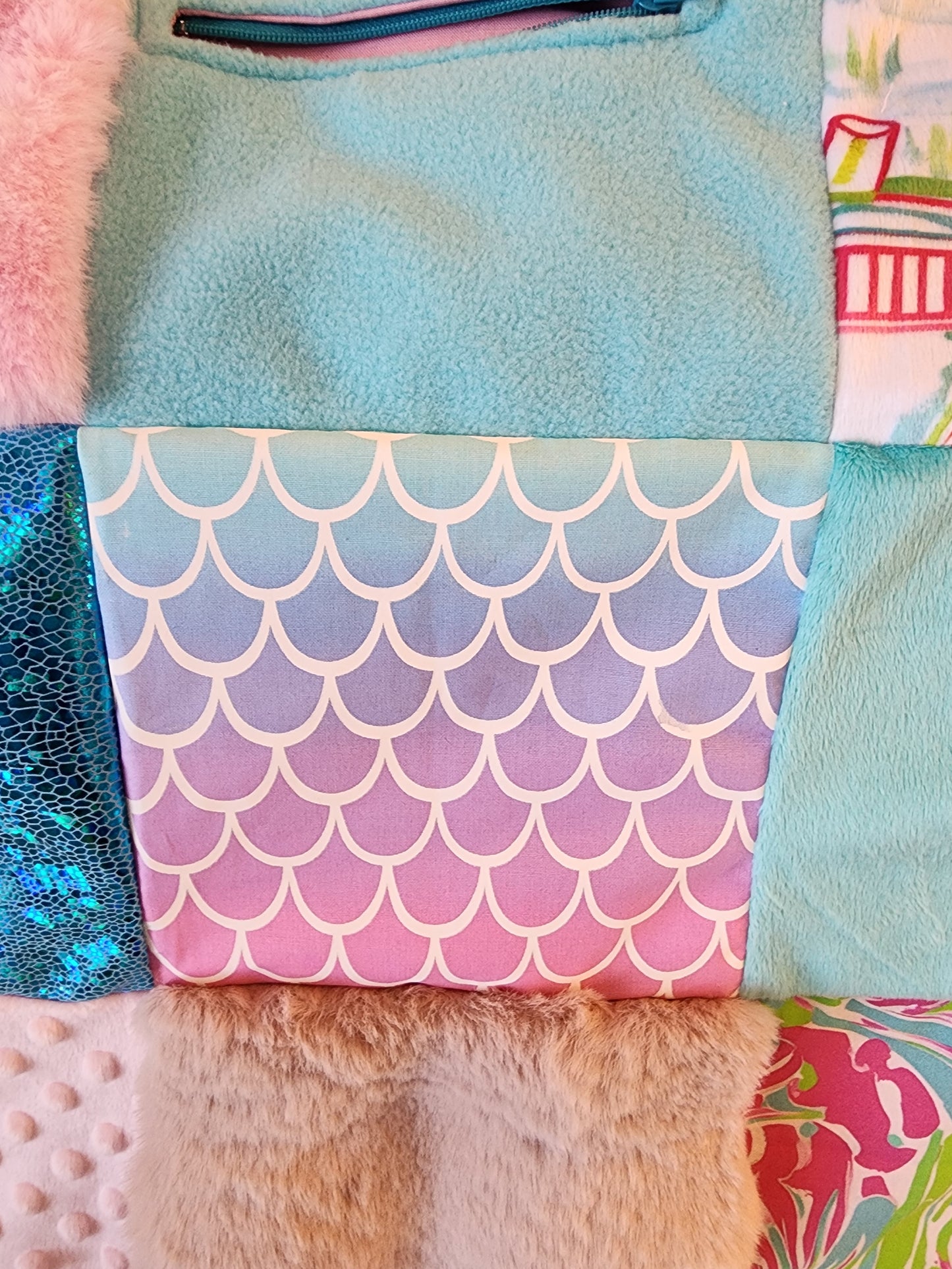 Sensory Blanket- Mermaid Scales Theme fidget lap blanket Dementia