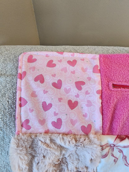 Sensory Blanket- Pink hearts and ribbons Theme fidget lap blanket Dementia