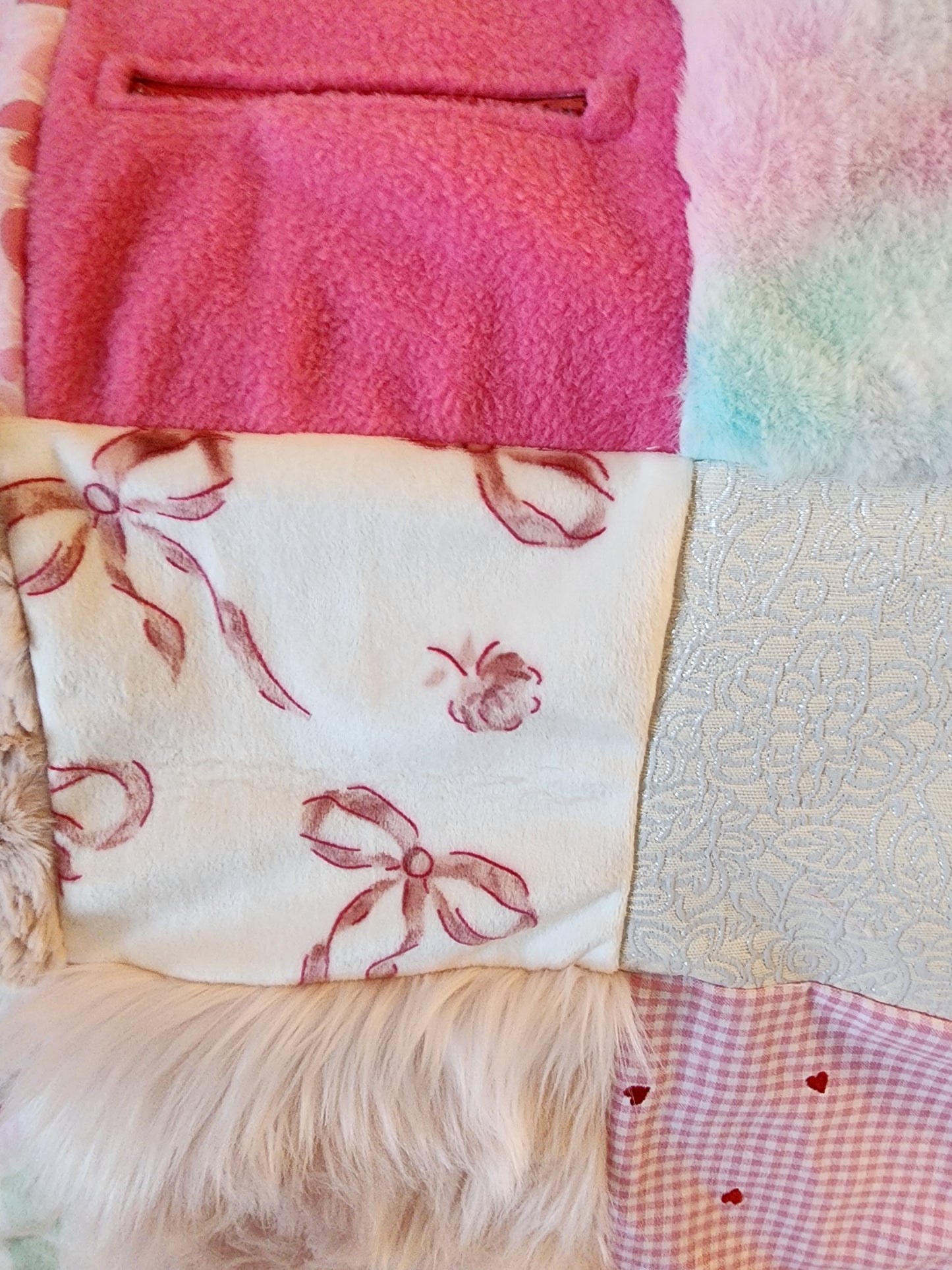 Sensory Blanket- Pink hearts and ribbons Theme fidget lap blanket Dementia